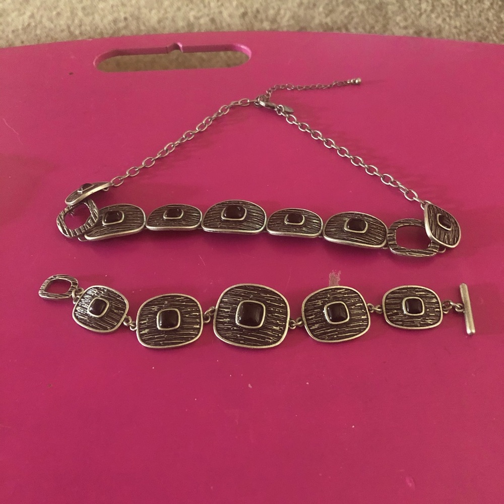 NWOT-Lia Soph ‘Moda’ Neck./Brac.-Silver Tone/Black